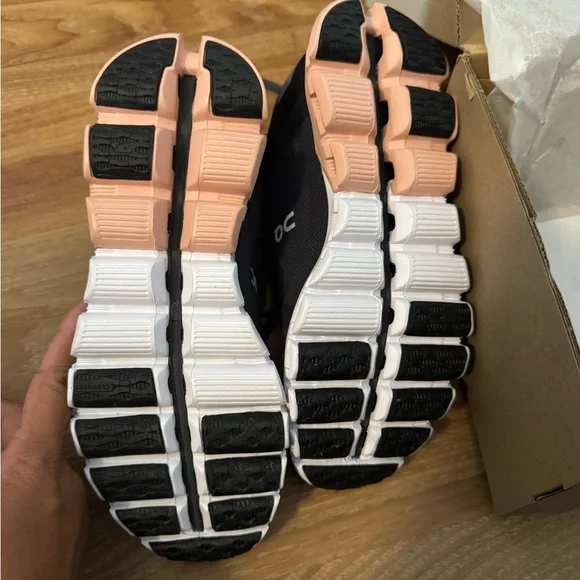 On Running Women's Black and Peach Sneakers - Picture 4 of 6